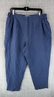 Elisabeth Pants Womens 18 Blue Cropped Chambray Linen Pleated Zip Stretch Waist